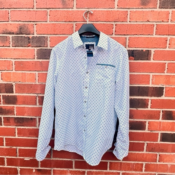 Eighth Avenue White and Blue Casual long sleeve Button Down Mens Shirt Size L - Picture 1 of 7